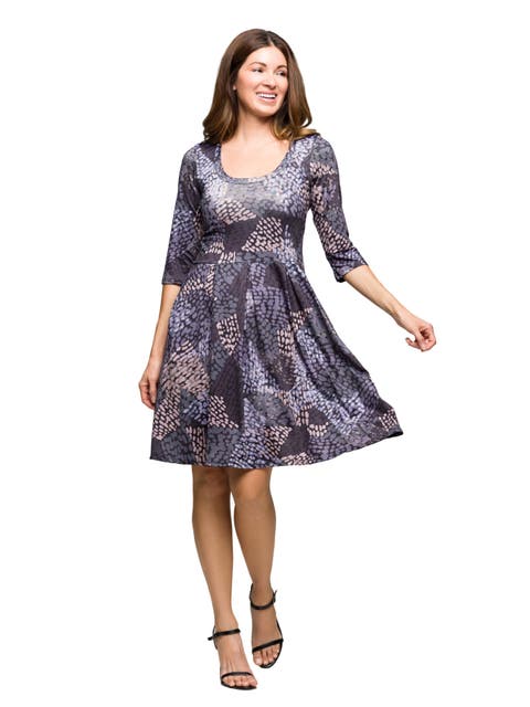 Three Quarter Sleeve Fit and Flare Dress in Print