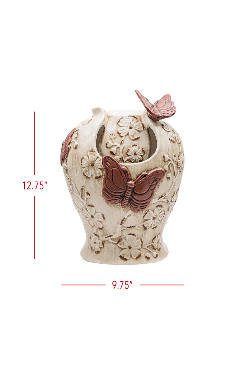 Butterfly Urn Fountain Rust Cream Stoneware, Alternate, color, White