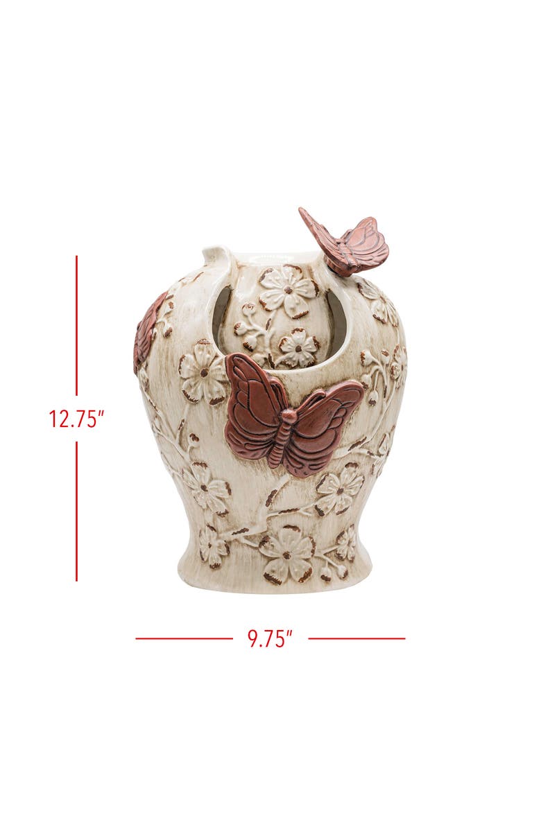 Foreside Home and Garden Butterfly Urn Fountain Rust Cream Stoneware, Alternate, color, White