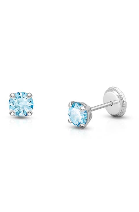 14K Gold 4mm Crystal Birthstone Studs Screw Back Earrings