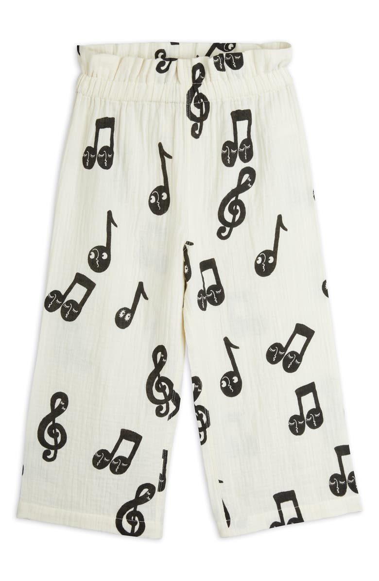 Mini Rodini Kids' Note Print Organic Cotton Muslin Drawstring Pants, Main, color,