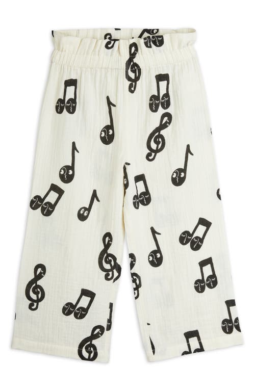 Mini Rodini Kids' Note Print Organic Cotton Muslin Drawstring Pants In White