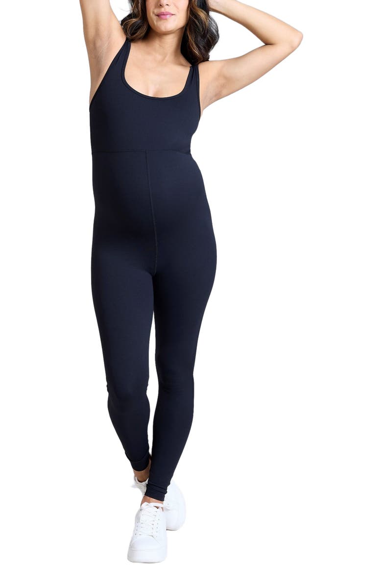 MOTHERHOOD MATERNITY Sleeveless Active Maternity Unitard, Main, color, Black