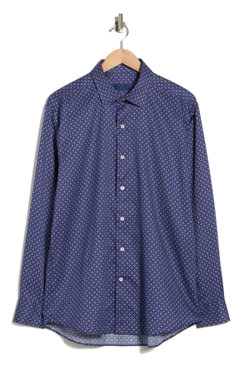 Geometric Print Cotton Sport Shirt, Alternate, color, NAVY