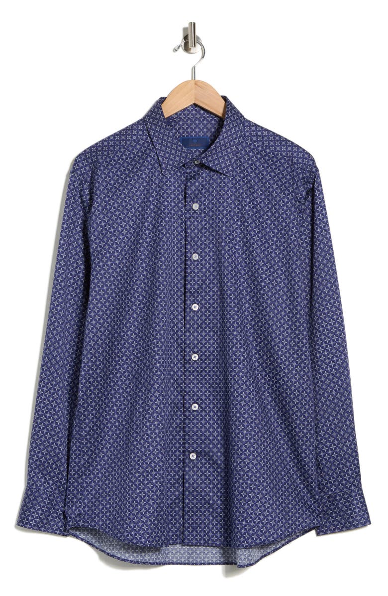 David Donahue Geometric Print Cotton Sport Shirt, Alternate, color, Navy