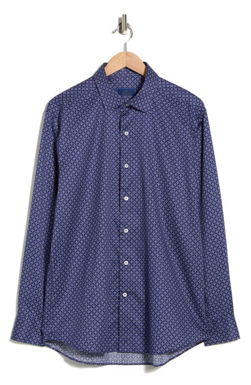 David Donahue Geometric Print Cotton Sport Shirt In Blue