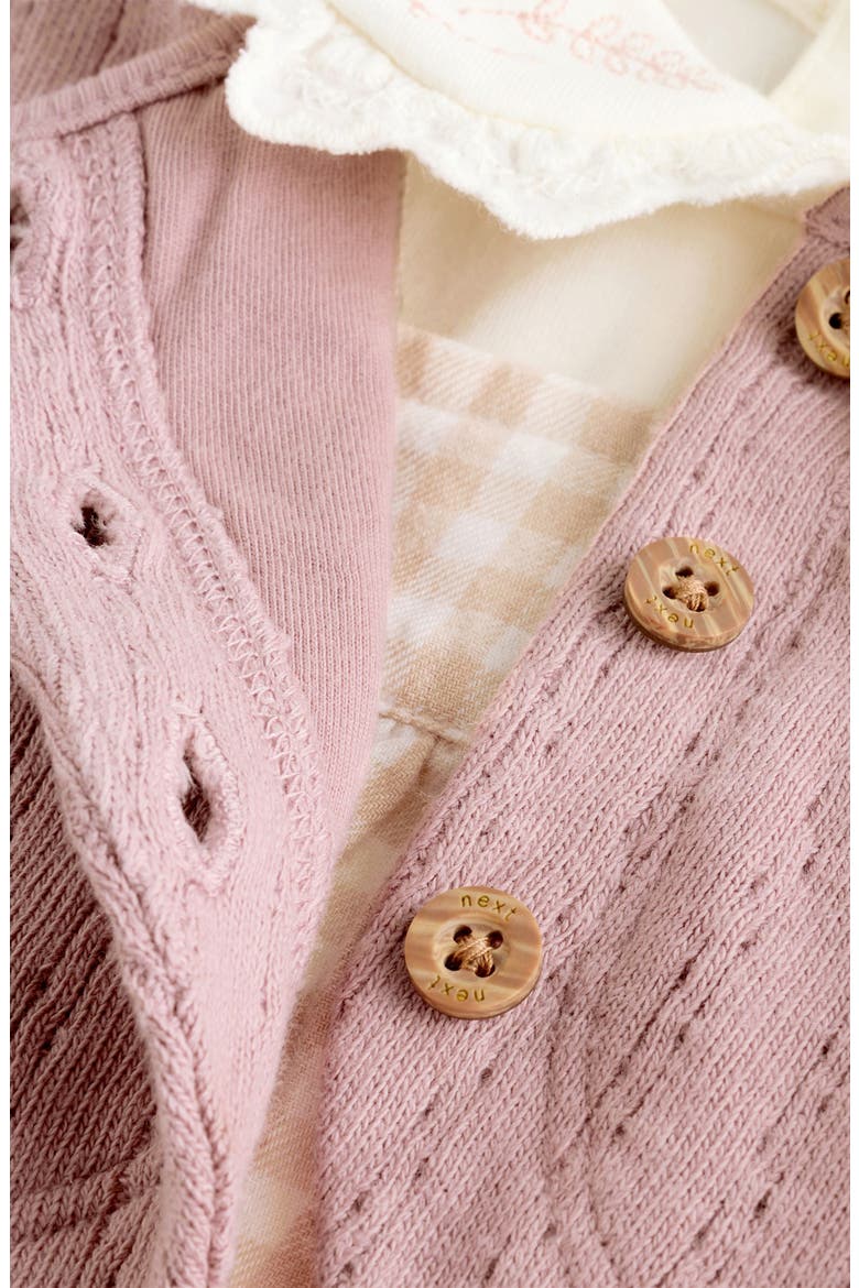 Kids' 4-Piece Romper, Cardigan & Tights Set, Alternate, color, PINK