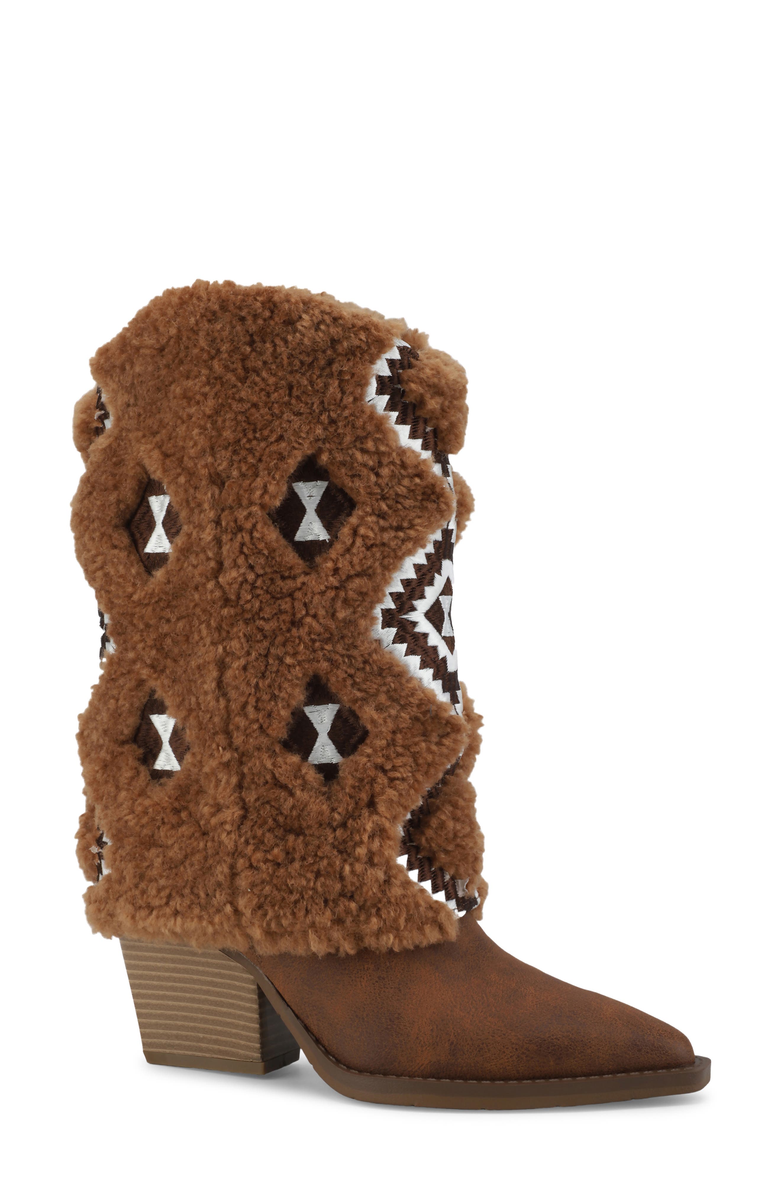 Big Bear Faux Fur Western Boot, Main, color, COGNAC