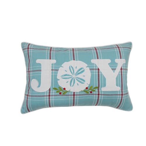 C & F Home C&f Home Plaid "joy" Holly Branch Sand Dollar Embroidered Pillow, 14" X 22" In Blue