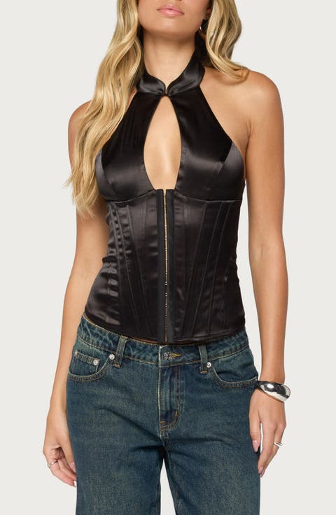 Yaeva Cutout Lace-Up Halter Corset Top