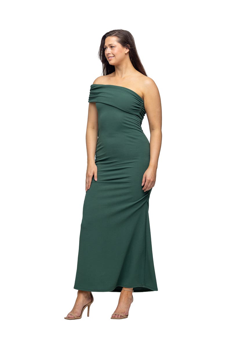 24seven Comfort Apparel Formal One Shoulder Rouched Mermaid Maxi Dress, Alternate, color, Hunter