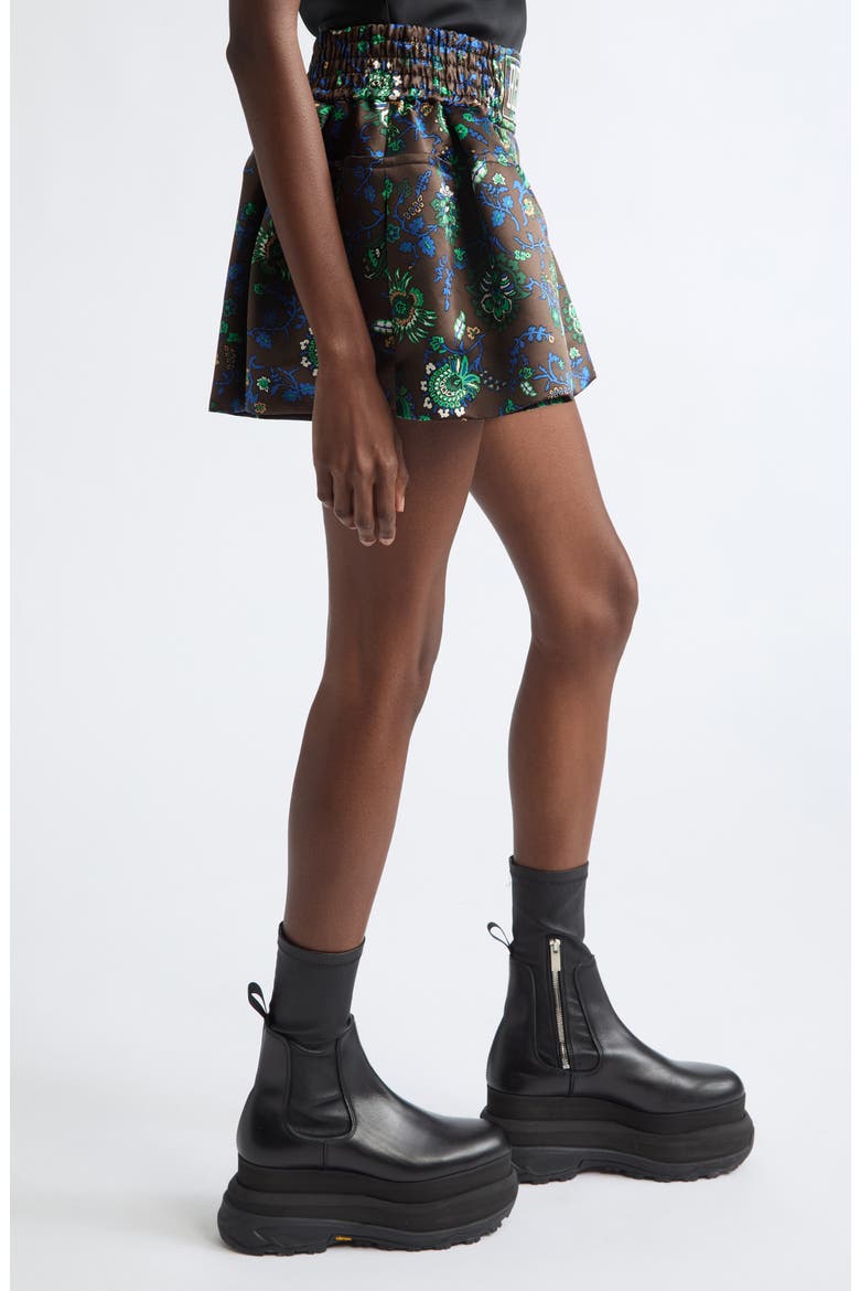 Floral Print Satin Shorts, Alternate, color, BROWN