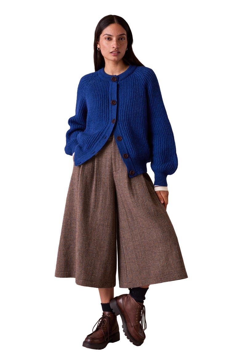 British Wool Ribbed Cardigan, Alternate, color, Cobalt