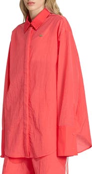 adidas Originals Oversize Long Sleeve Nylon Button-Up Mini Shirtdress