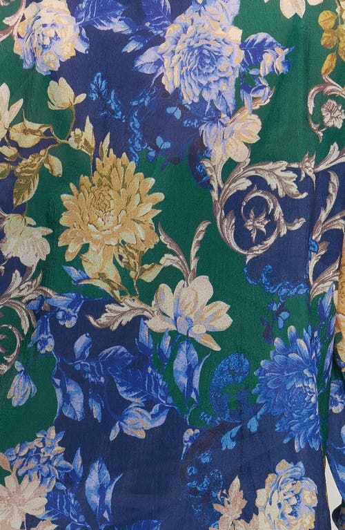 Flying Tomato Floral Tie Neck Long Sleeve Button-up Shirt In Multi