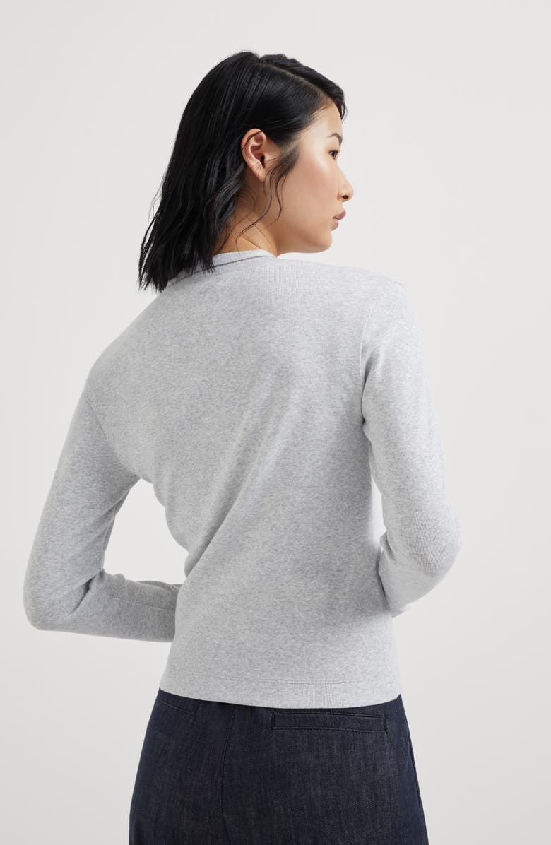 Brunello Cucinelli Stretch cotton ribbed jersey T-shirt with monili, Alternate, color, 