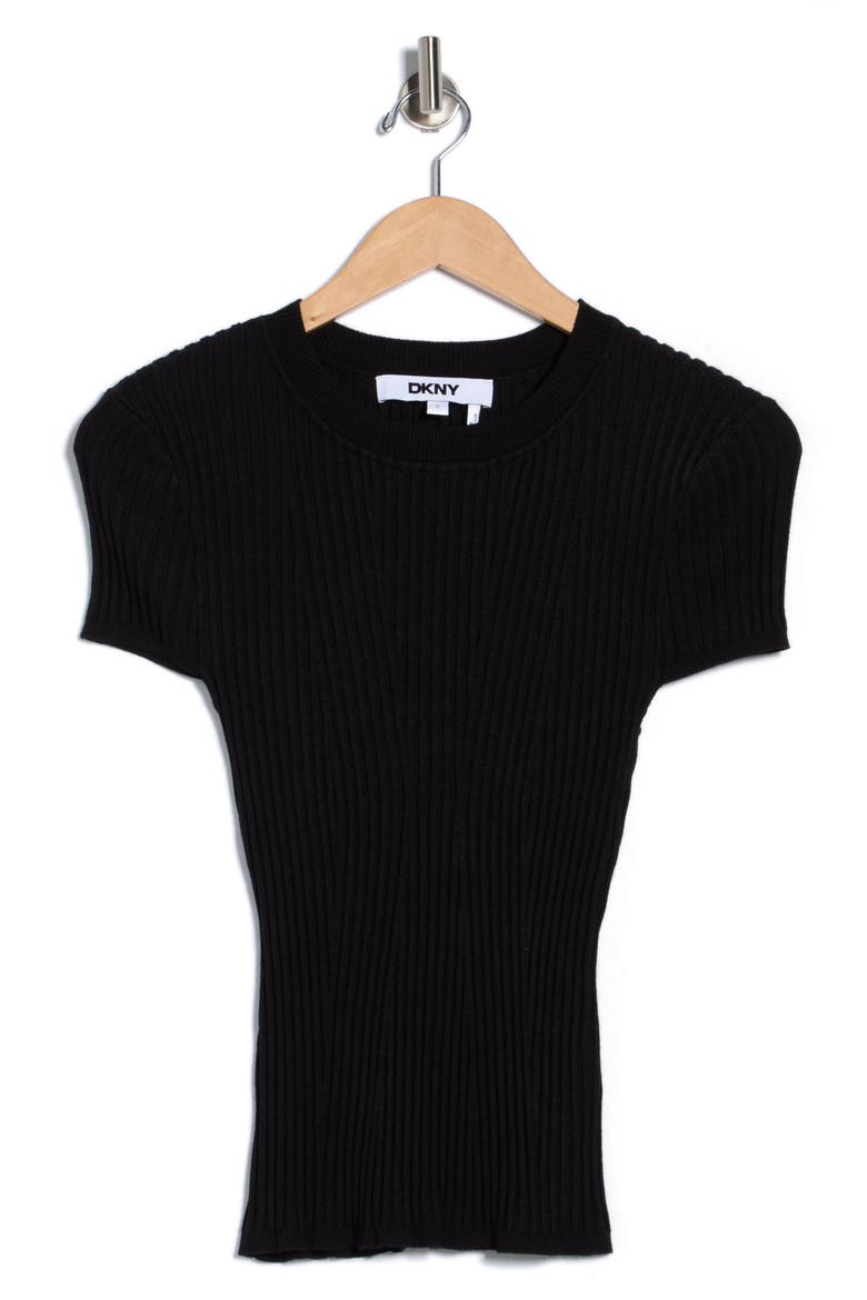 Short Sleeve Rib Knit Sweater, Alternate, color, BLACK/ BLACK