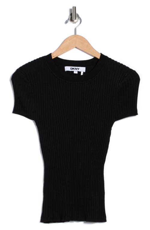 Dkny Short Sleeve Rib Knit Sweater In Black