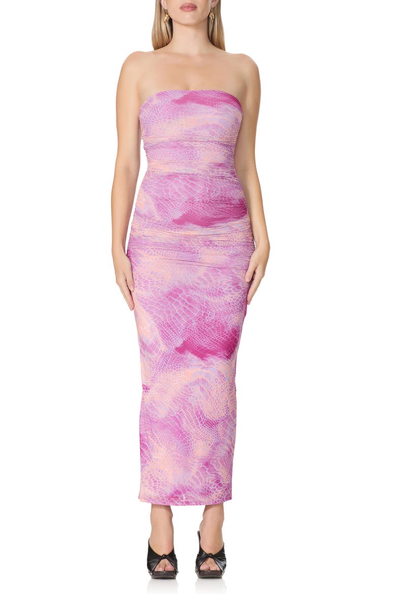 Marlo Strapless Mesh Maxi Dress, Main, color, LAVENDAR SNAKE