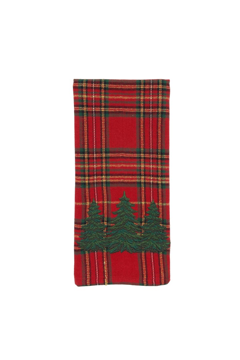 Spruce Pine Trio Embroidered Christmas Plaid Towel, Alternate, color, Red