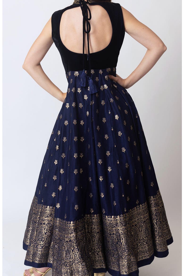 Alice Embroidered Jacquard Gown, Alternate, color, Navy Blue