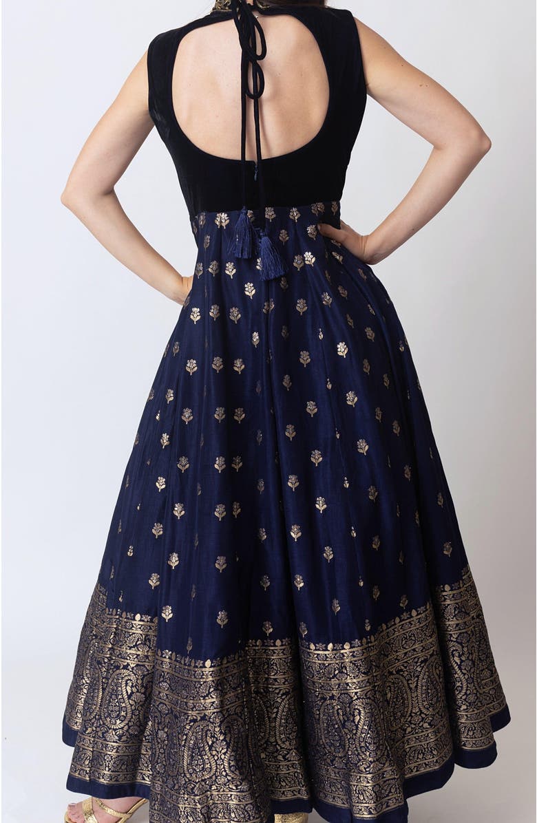 RAAS Alice Embroidered Jacquard Gown, Alternate, color, Navy Blue