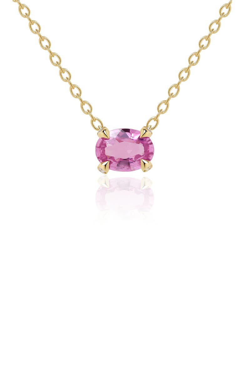 Pink Sapphire & Diamond Pendant Necklace, Main, color, 14K YELLOW GOLD