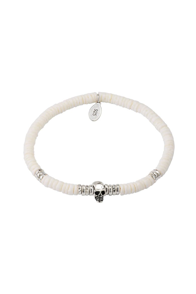 Sterling Silver Skull And White Shell Beaded Bracelet, Alternate, color, WHITE