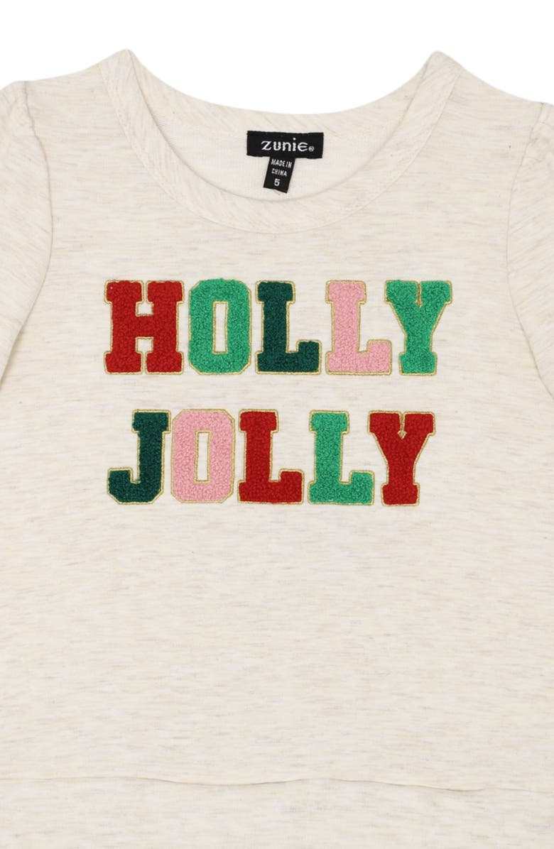 Zunie Kids' Holly Jolly Twofer Dress, Alternate, color, Oatmeal/ Hunter