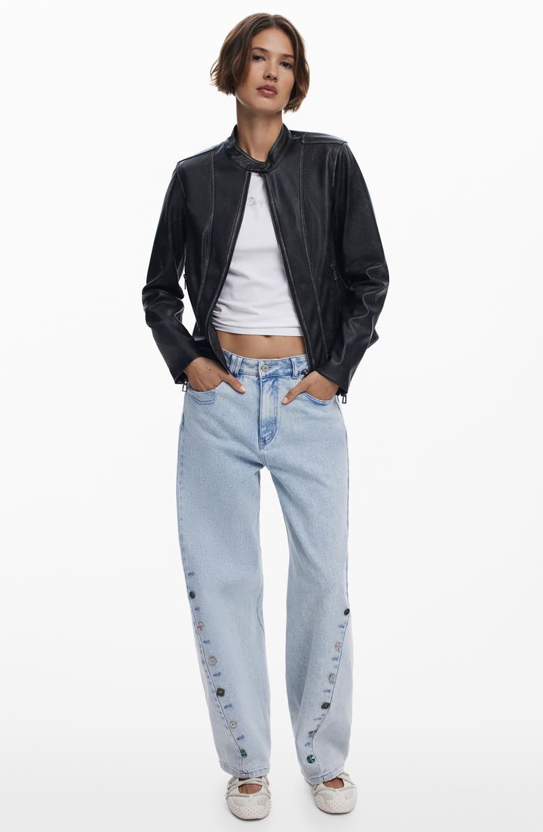 Desigual Faux Leather Moto Jacket, Alternate, color, Black