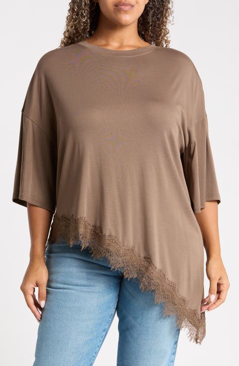 Lace Hem Asymmetric Top