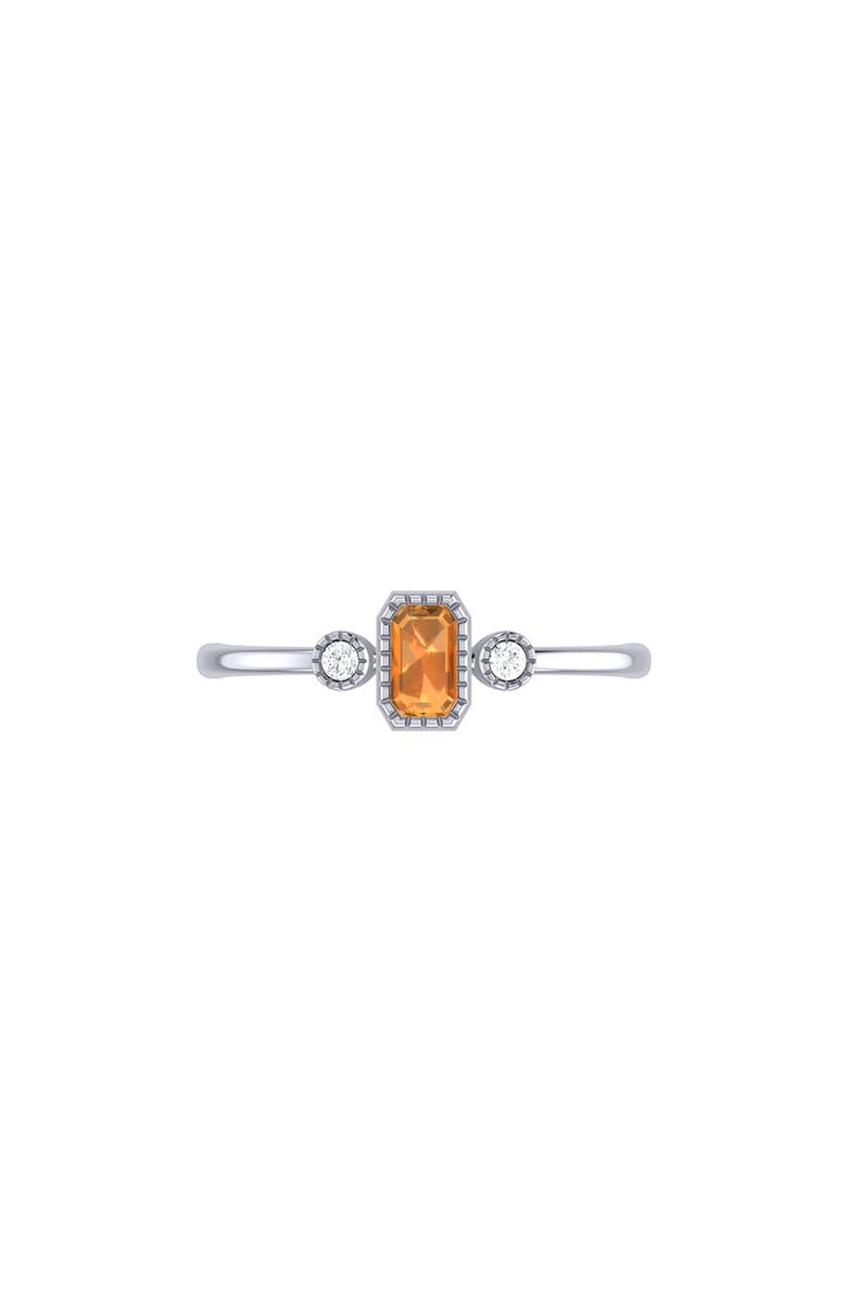 LuvMyJewelry La Vie Emerald Cut Citrine & Diamond Ring - 0.04ct., Alternate, color, 14K White Gold