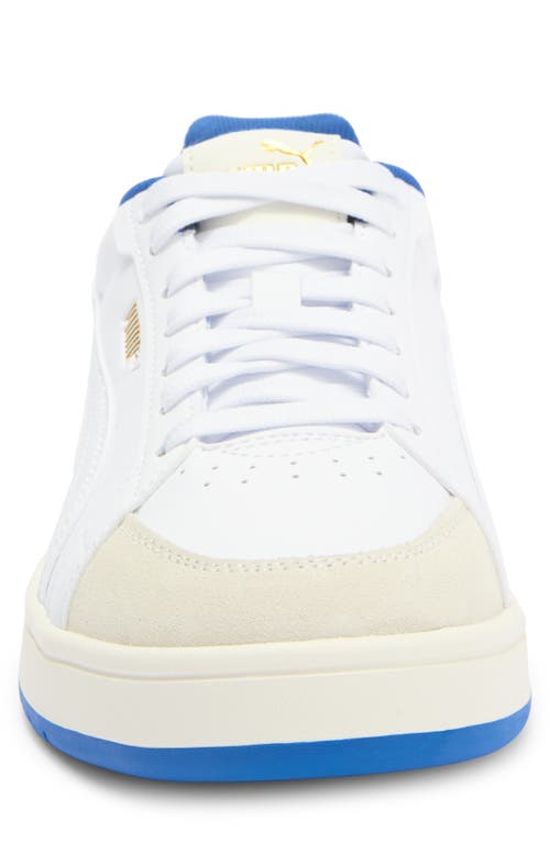 Puma Court Classico Sport Leather Sneaker In Warm White- White- Royal