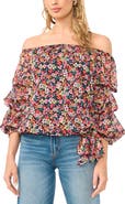 Vince Camuto Floral Print Metallic Off the Shoulder Top