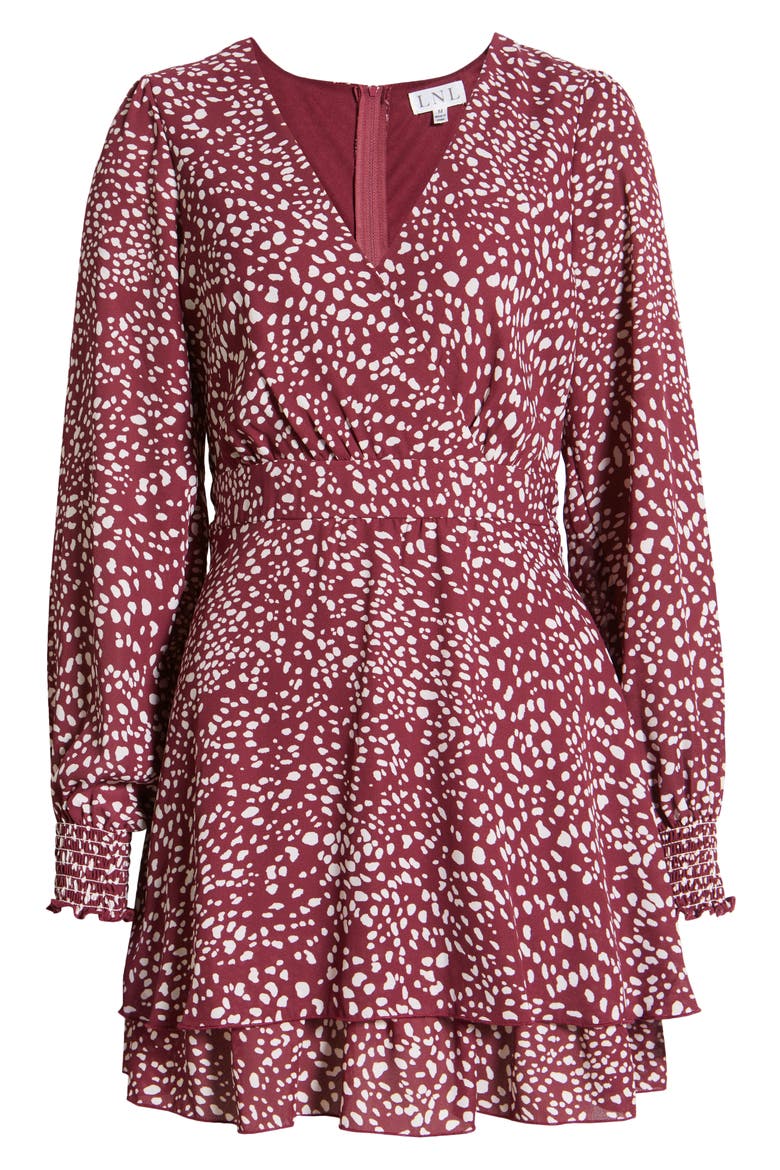 Abstract Dot Long Sleeve Minidress, Alternate, color, WINE