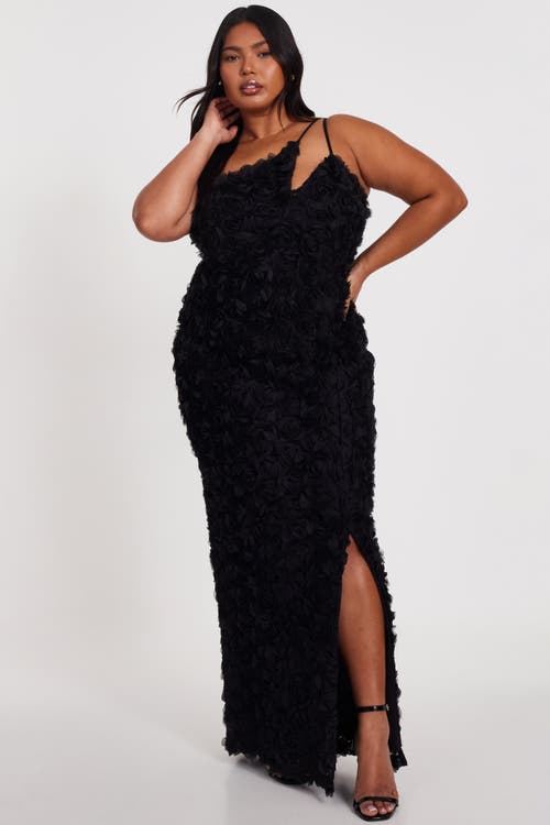Quiz Plus Size Cut Out 3d Floral Maxi Dress In Black