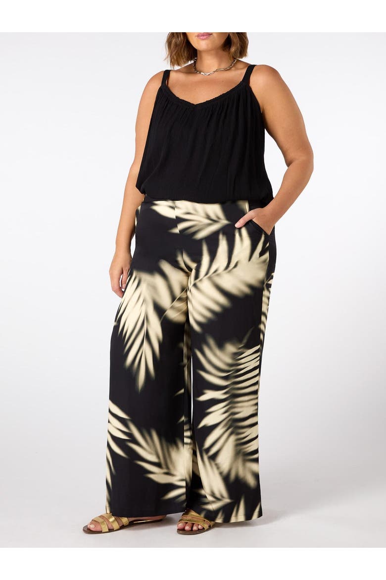 Leaf Print Wide Leg Pull On Pants, Alternate, color, Mono