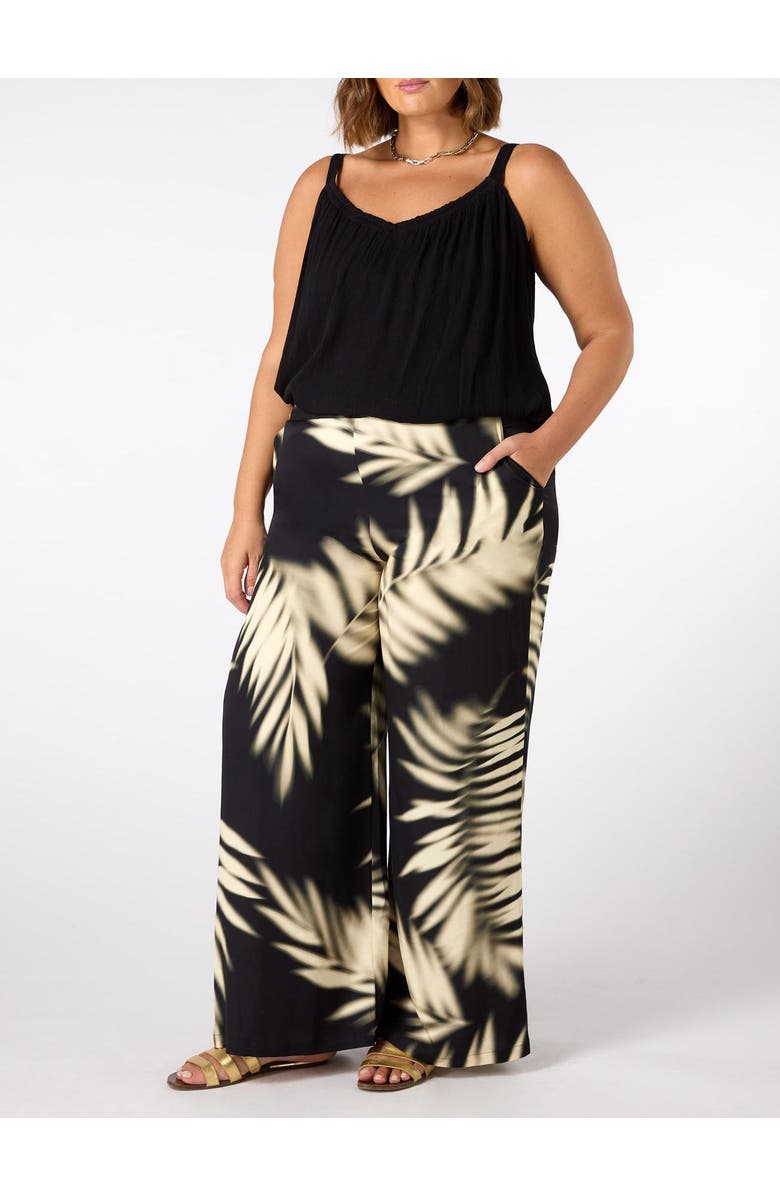 Live Unlimited Leaf Print Wide Leg Pull On Pants, Alternate, color, Mono