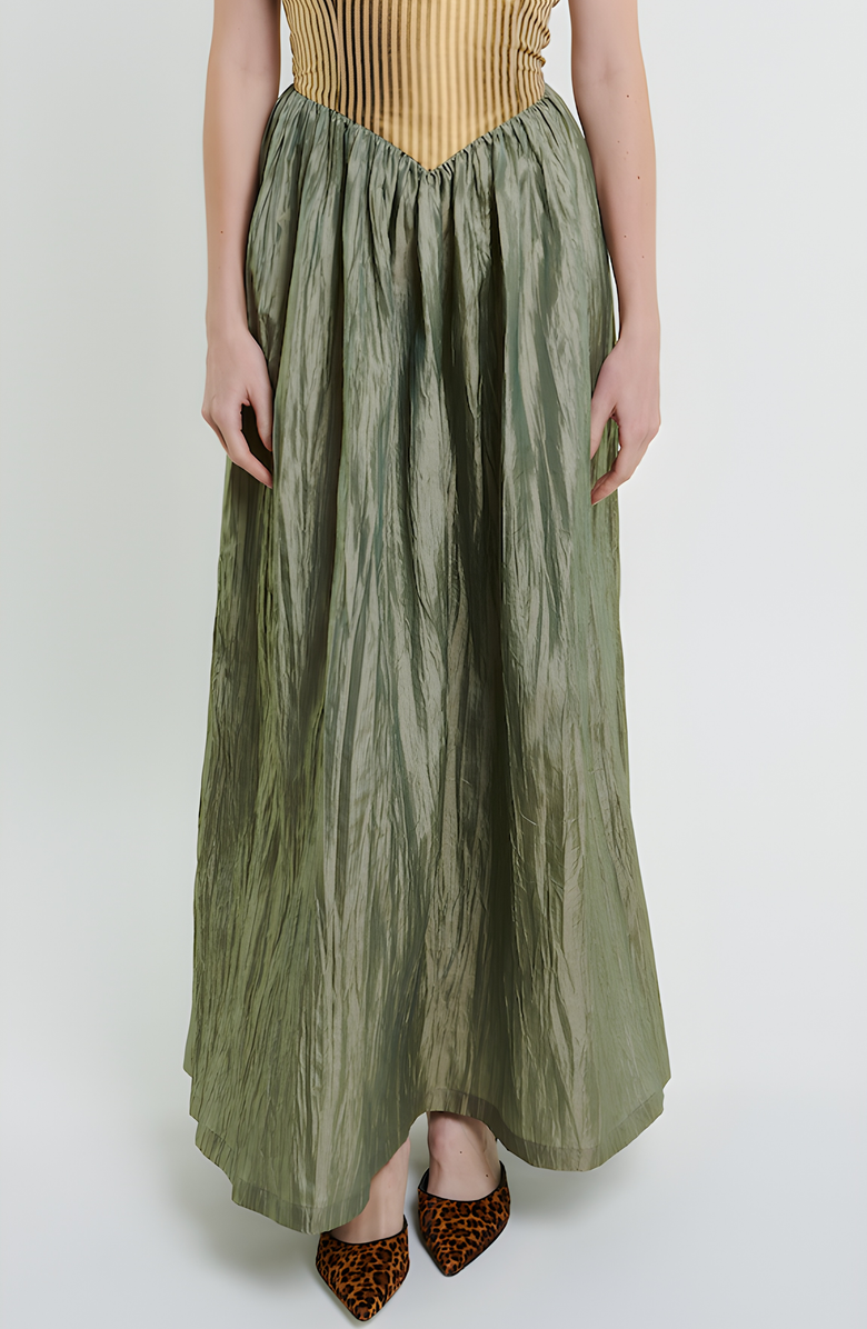 Madeline Marie Roxanne Long Dress, Alternate, color, Cream / Moss