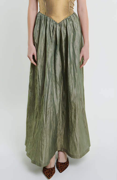 Madeline Marie Roxanne Long Dress In Cream/moss