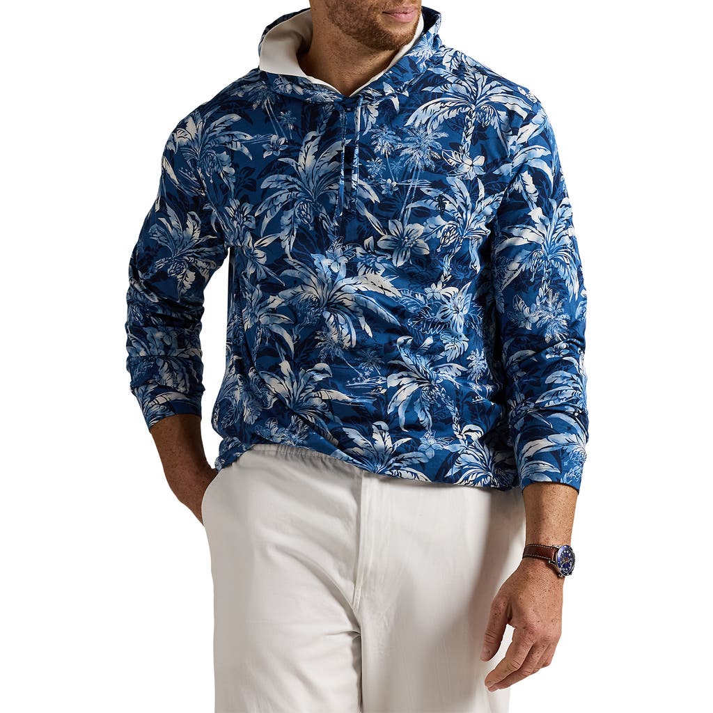 Polo Ralph Lauren Big & Tall Tropical-print Long-sleeve Hooded T-shirt In Blue