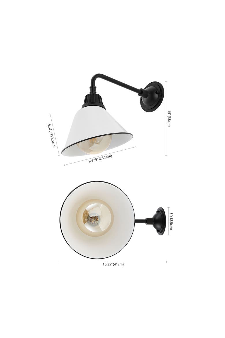 Croydon 1-Light Farmhouse Industrial Indoor/Outdoor Iron LED Gooseneck Arm Outdoor Sconce, Alternate, color, White/Black