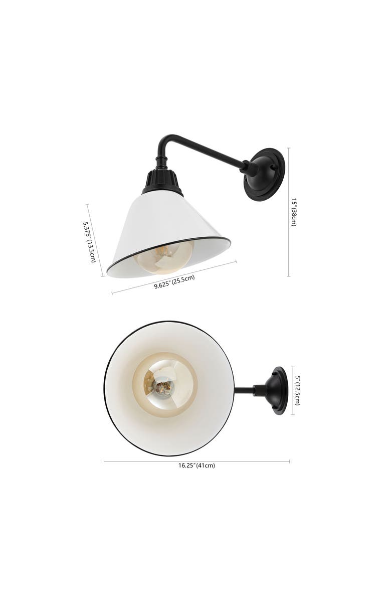 JONATHAN Y Croydon 1-Light Farmhouse Industrial Indoor/Outdoor Iron LED Gooseneck Arm Outdoor Sconce, Alternate, color, White/Black