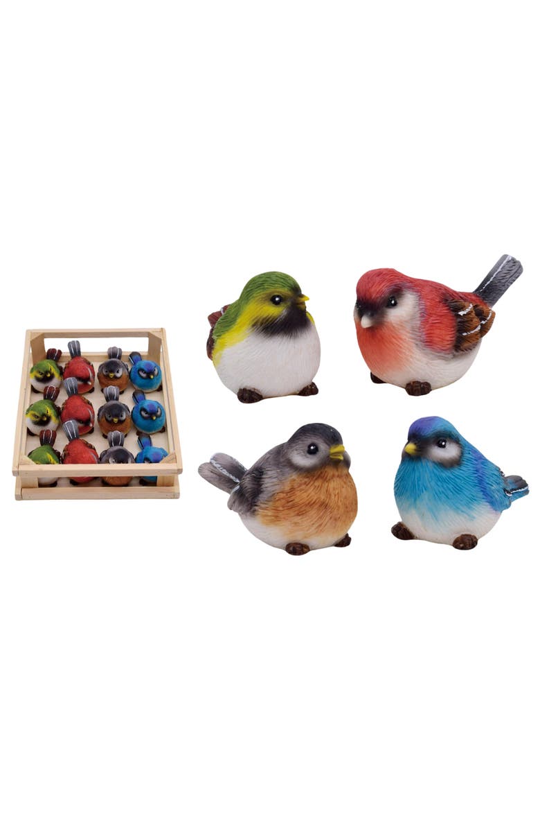 Transpac Mini Resin Bright Rainbow Birds in Crate Decorative Objects for Home and Garden, Main, color, Multicolored