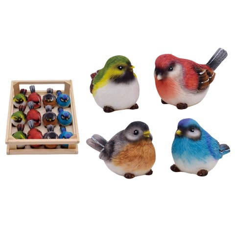 Mini Resin Bright Rainbow Birds in Crate Decorative Objects for Home and Garden