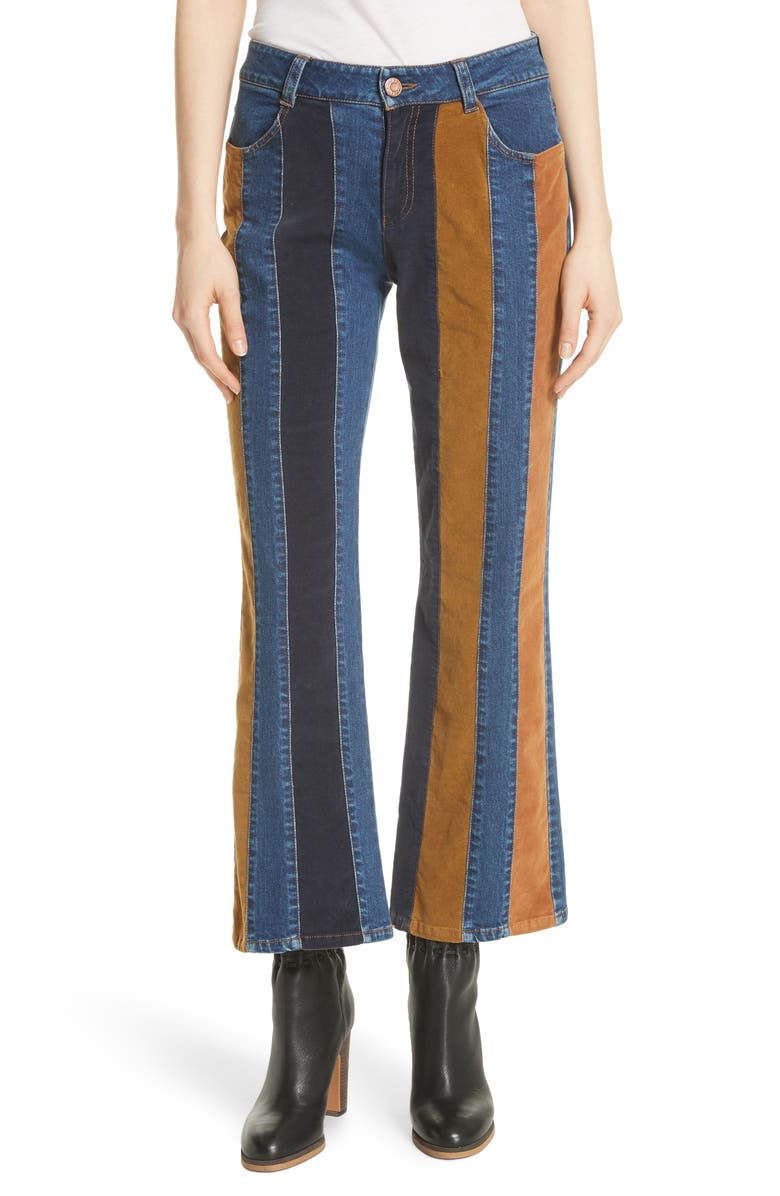 See by Chloé Paneled Crop Flare Jeans, Main, color, 