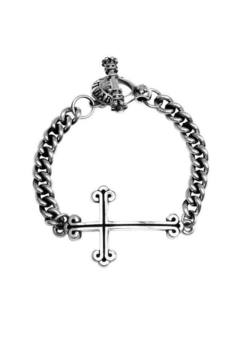 King Baby Chain Bracelet with Cross, Main, color, Silver