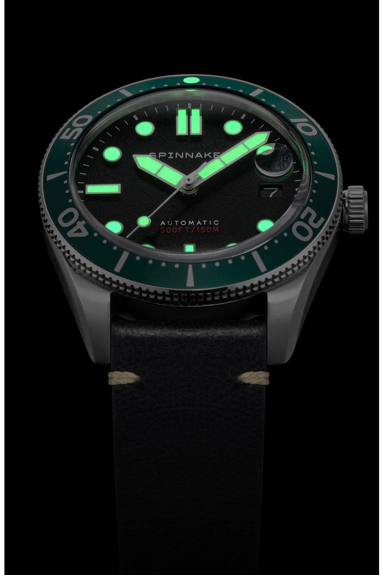Croft Midsize Automatic Leather Strap Watch, 40mm, Alternate, color, BLACK