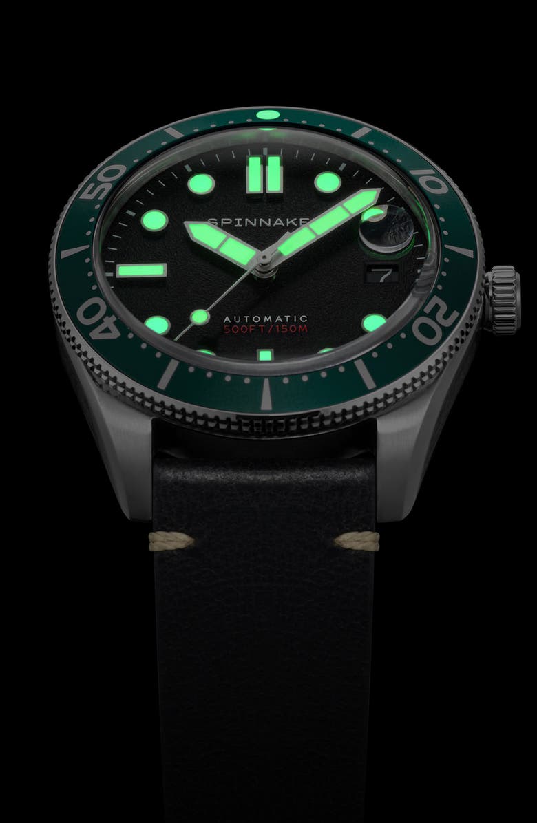 SPINNAKER Croft Midsize Automatic Leather Strap Watch, 40mm, Alternate, color, Black