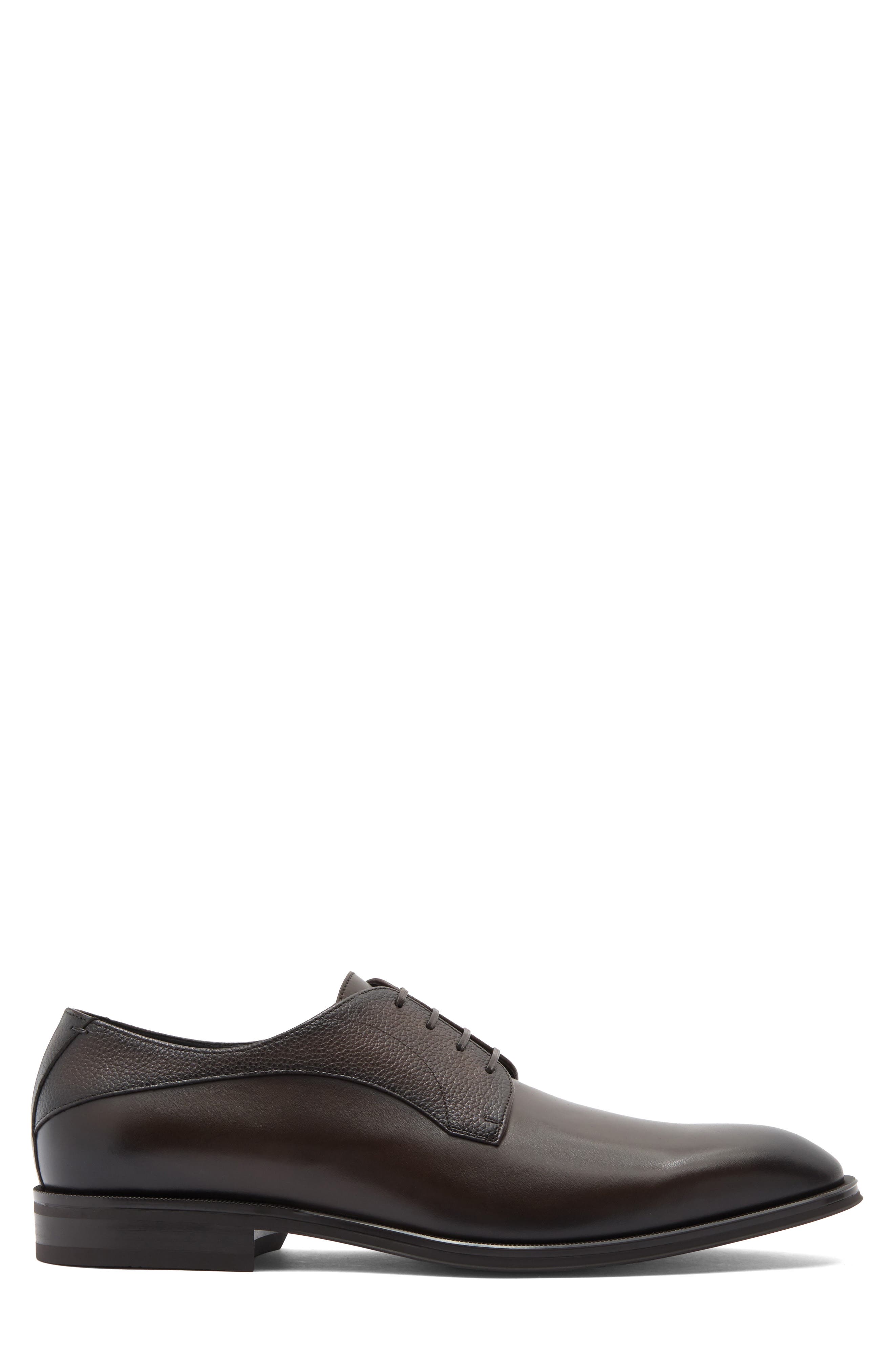 Derrek Mixed Finish Plain Toe Derby, Alternate, color, DARK BROWN